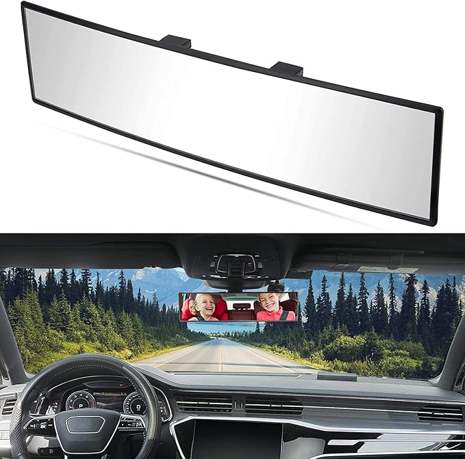 JOYTUTUS Rear View Mirror, Universal 12 Inch 2 Pack Panoramic Convex Rearview Mirror, Interior Clip-on Wide Angle Rear View to Reduce Blind Spot Effectively for Car SUV Trucks - Clear