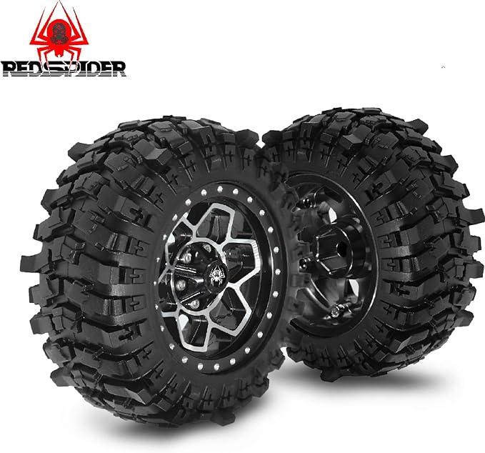 REDSPIDER Metal 1.9'' Beadlock Wheels and Crawler Tires OD 88MM/3.46'' (4PCS) for 1/12 RC Crawler MJX H12Y+ MN-128 MN82S LC79 ﻿ (Black)