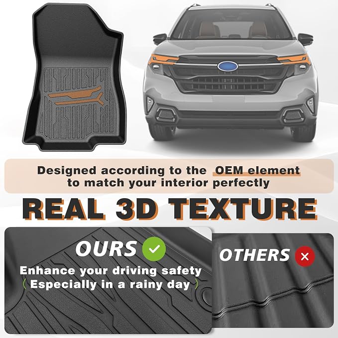 TripleAliners Floor Mats 1st & 2nd Row Compatible with 2025 2026 Subaru Forester Accessories TPE All-Weather Protection Floor Liner Anti Slip (Won't Fit Hybrid)