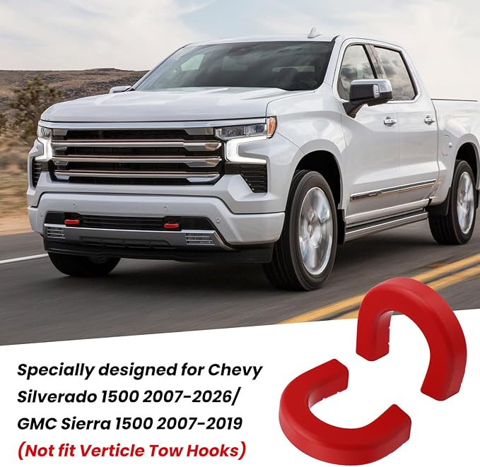 Extended Tow Hook Covers for Silverado 1500 2007-2026/GMC Sierra 1500 2007-2019, Front Tow Hooks Covers Compatible with Chevrolet Silverado 1500 Accessories Red (Not fit Verticle Tow Hooks)