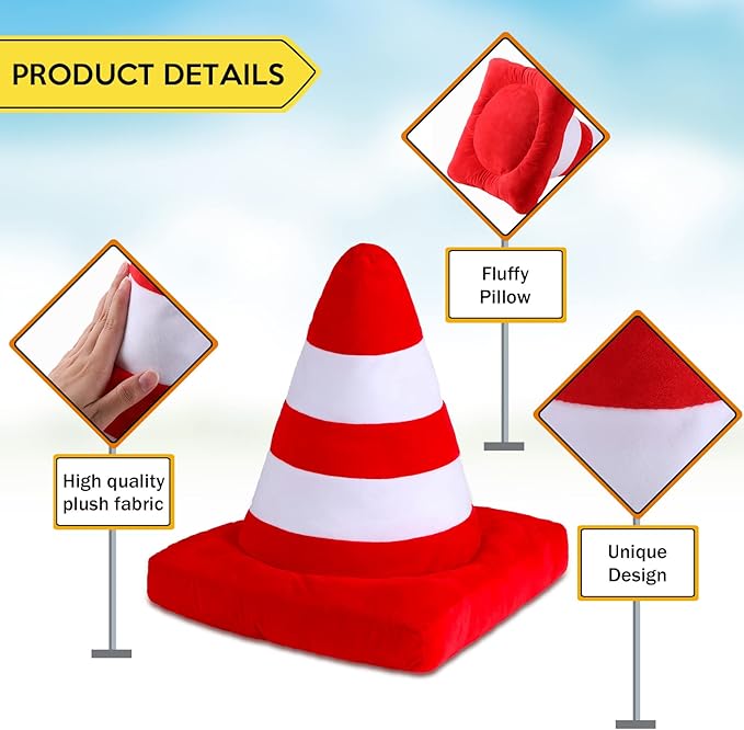 Woanger 2 Pcs Race Car Room Decor Racing Plush Throw Pillow Set Gift 15.7 Inch Soft 3D Simulation Wheel Pillow Funny Tire Cone Traffic Light and Stop for Valentines Bedroom Decorations(Traffic Cone)