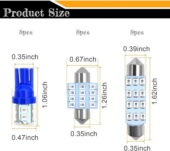 YOGEIER Car Led Bulb, Car Led Combination Set of 24 Sets, Used for Car Interior Lights, Indoor Map Dome Lights, Trunk Lights, License Lights, Etc. (Blue)