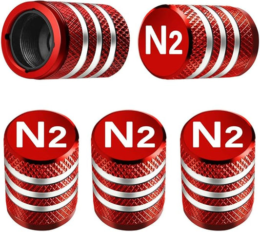 Tire Valve Stem Caps Cover - (5 Pack) Tire Air Cap N2 Nitrogen Metal with Plastic Liner Corrosion Resistant Leak-Proof for Car Truck Motorcycle Bike Red