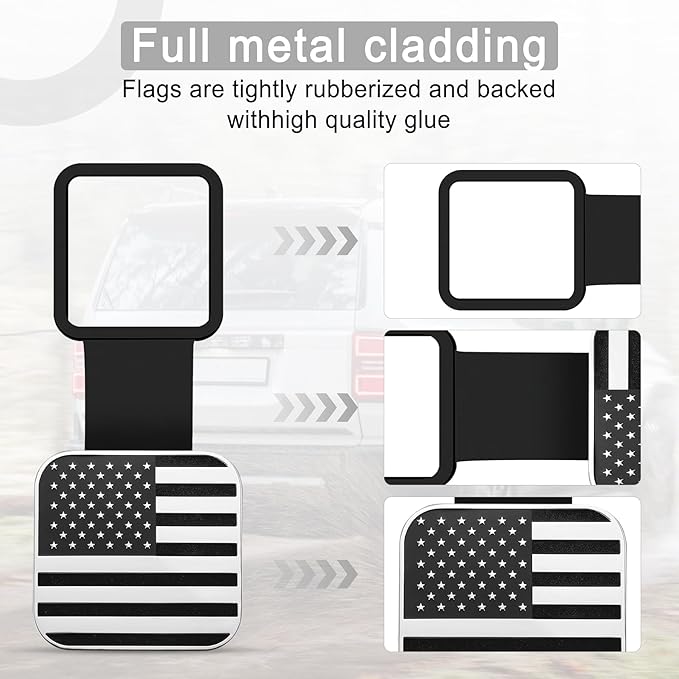 UYYE 2 Inch Rubber Trailer Hitch Cover, American Flag Rubber Hitch Tube Cover Plug Cap, Car Exterior Accessories Fits for Most Vehicles Hitch Receivers, Hitch Cover Tube Plug Cap (Silver-Black)