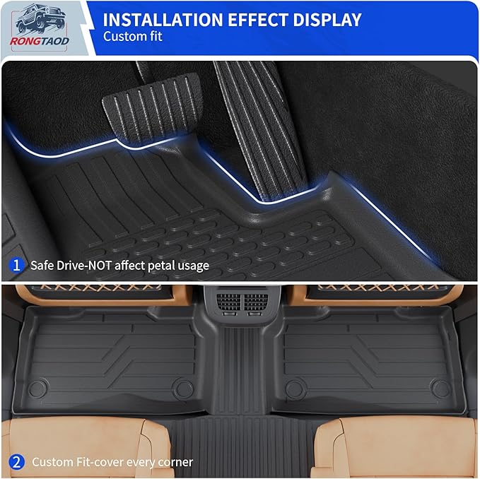 Rongtaod 6 Seats Floor Mats Compatible with 2020-2025 2026 Ford Explorer Captain Chairs Trunk Liner Cargo Liner Cargo Mat 2024 Explorer Accessories (Floor Mats+Trunk Mat with Backrest Mat)