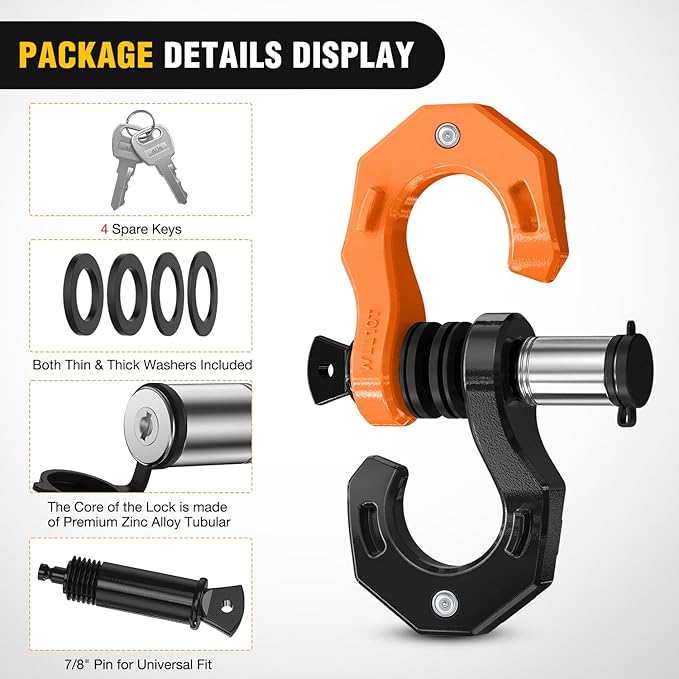 Nilight 2 Pack 3/4" D-Ring Separate Shackle with 7/8" Lock Pin 45,000 lbs Break Strength, Off Road Recovery Shackle with Isolators Washers for Use with Tow Strap, Winch, Truck Vehicle (Black&Orange)