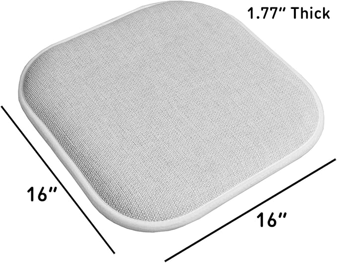 Sweet Home Collection Chair Cushion Memory Foam Pads Honeycomb Pattern Slip Non Skid Rubber Back Rounded Square 16" x 16" Seat Cover, 2 Pack, Alexis Gray/White
