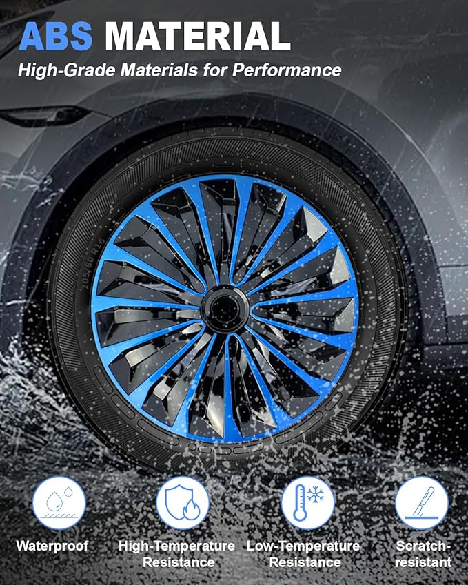 ABX Hubcaps,16 inch hubcaps Set of 4, Wheel Rim Cover ABS Material, Snap On Car Truck SUV Replacement, for Toyota Camry Nissan Mazda etc, Black&Blue