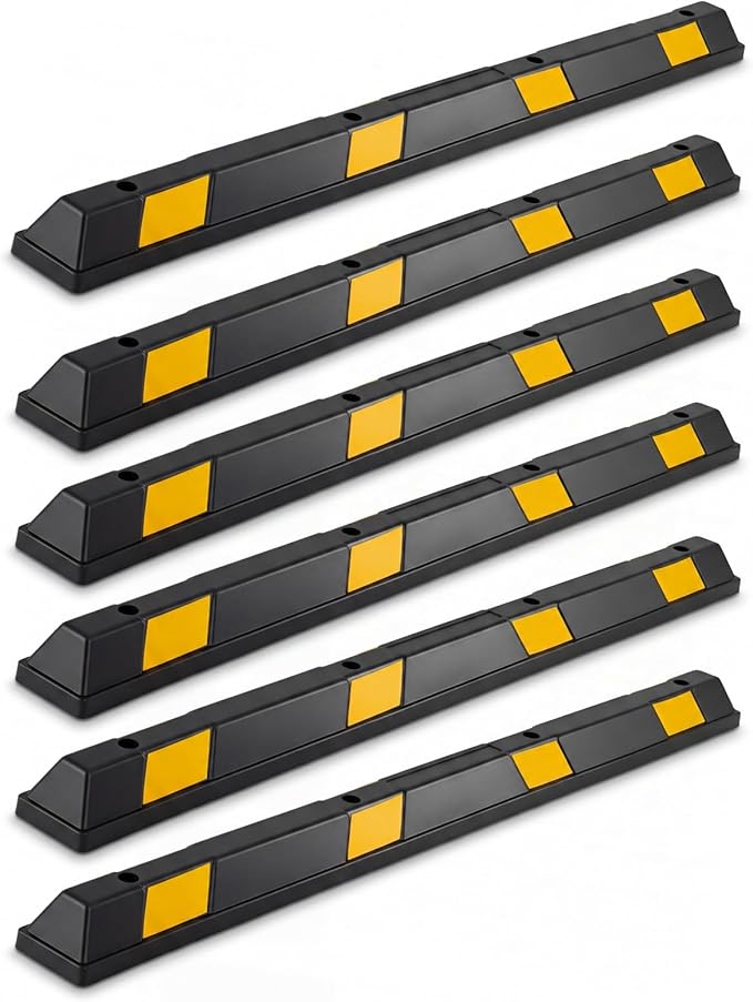 Goplus Parking Block, 72” Rubber Parking Bumpers with 8 High Reflective Yellow Safety Stripes, Heavy Duty Parking Target, Garage Wheel Stoppers Parking Curb for Car, Truck, RV and Trailer (6 Pack)