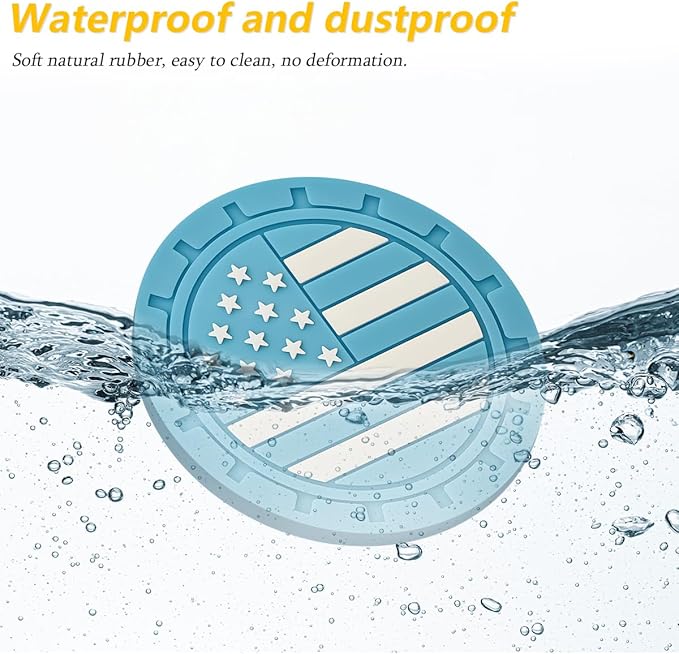 Osilly Car Cup Holder Coasters, 4 Pack American Flag Insert Car Cup Coaster, 2.75 Inch PVC Anti Slip Shockproof Embedded Drink Mat, Car Interior Decoration Accessories for SUV, Truck(Light Blue)