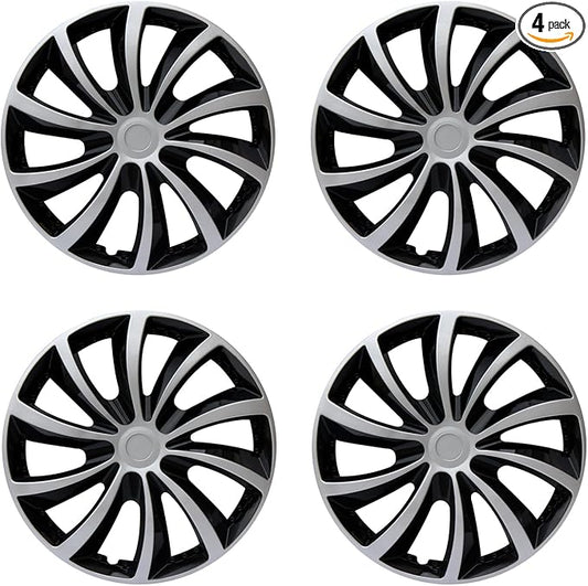 Hubcap Wheel Cover Replacement R16 Hub Caps Universal-Fit Steel Wheel Rim Cover ABS Material Exterior Accessories for Car Truck SUV -Set of 4（16-inch，Silver-Black）