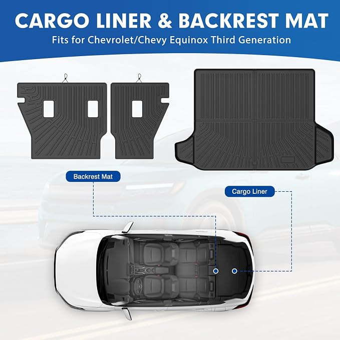 Mixsuper Cargo Liner for Chevrolet/Chevy Equinox 2018-2024, All Weather Trunk Mat Backrest Mat TPE Back Seat Cover Protector for Equinox Accessories