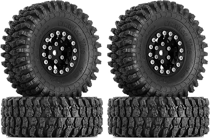 INJORA 1.0 Beadlock Wheel S5 Super Soft Sticky Crawler Tires for TRX4M Axial AX24 SCX24 FCX24 Enduro24 Upgrade, 57 * 22mm(Black)