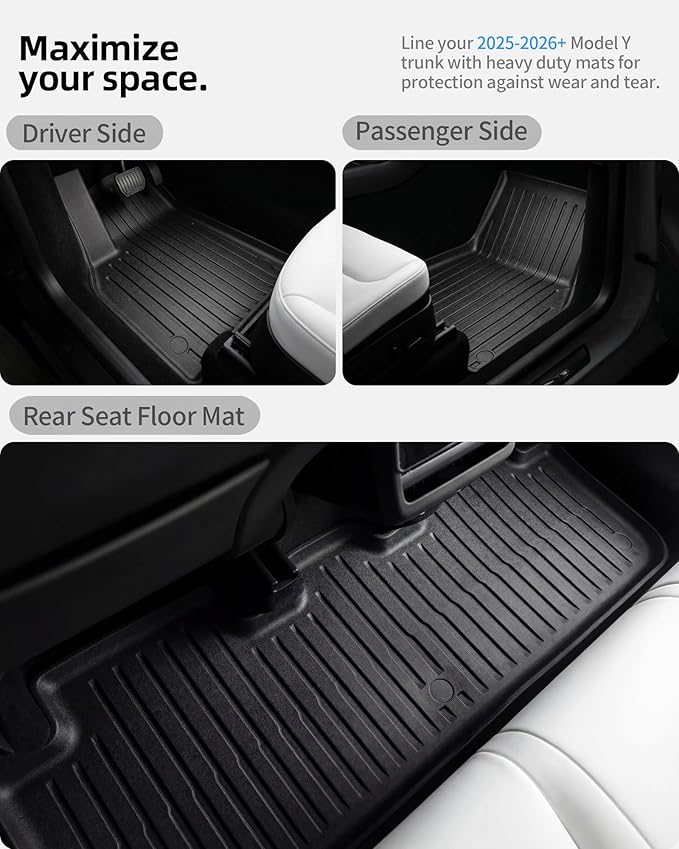 6 Pcs for Tesla Model Y Juniper Accessories 2025 2026 (Not Fit Standard) All Weather TPE Anti-Slip Floor Mats & Cargo Liner Front Frunk Rear Trunk Mats, 5-Seater