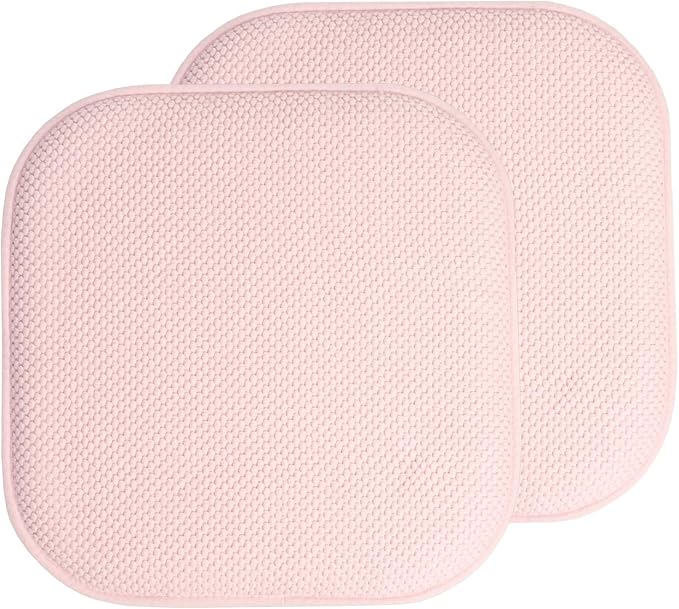 Sweet Home Collection Chair Cushion Memory Foam Pads Honeycomb Pattern Slip Non Skid Rubber Back Rounded Square 16" x 16" Seat Cover, 2 Pack, Pink