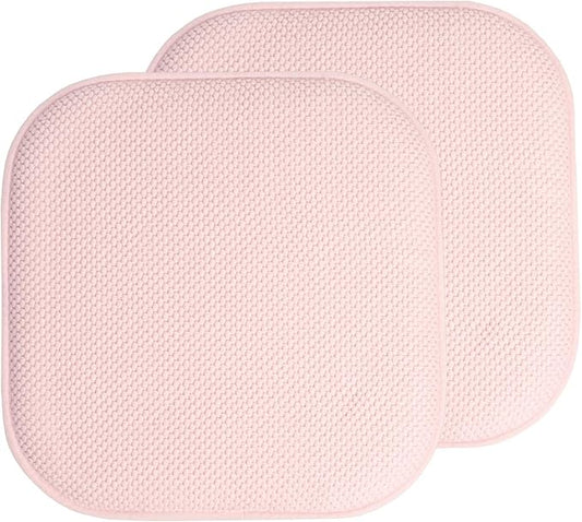 Sweet Home Collection Chair Cushion Memory Foam Pads Honeycomb Pattern Slip Non Skid Rubber Back Rounded Square 16" x 16" Seat Cover, 2 Pack, Pink