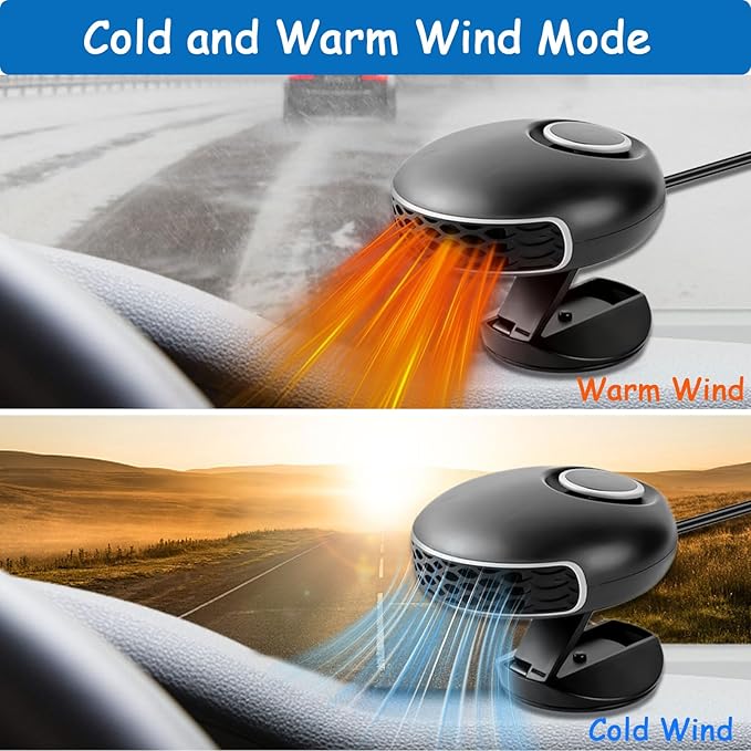 12V 150W Portable Car Heater & Defroster, 360° Rotating Dual-Heating & Cooling Fan for Windshield Defogging, Plug-in Auto Heater for Cars, Sedans, SUVs and RVs