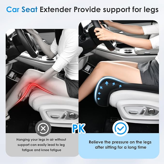 FLORICH Car Seat Extender Leg Support Cushion for Driver Seats Office Chair, Leather Memory Foam Widened seat Cushion for Long Drivers Universal Car Seat Cushion Legs Rest Pads-Dark Black