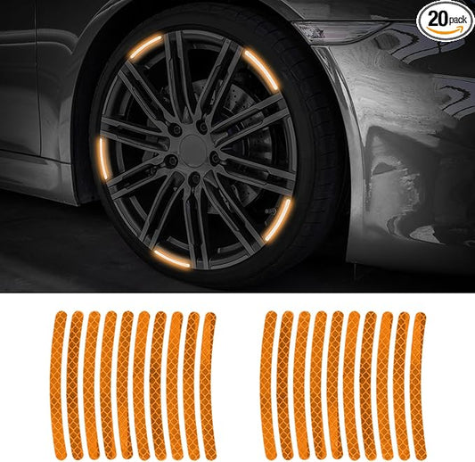 20PCS Reflective Car Wheel Decorative Stripe Stickers, Night Safety Warning Tape Sticker, Anti-Scratch Tire Rims Sticker, Universal Car Exterior Accessories Fluorescent Auto Decals for Motocycle Bike