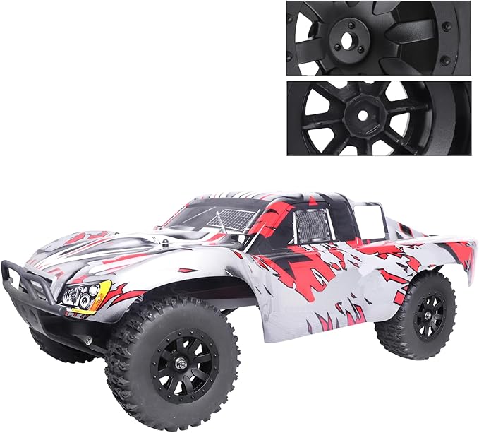 Pre-Glued 1/10 RC Short Course Truck Tires and Wheels Set 12mm Hex for Traxxas Slash 4x4 BL-2S 2WD Redcat Blackout SC Losi SCT Team Associated SC10 HPI, with Foam Inserts (Type 1)