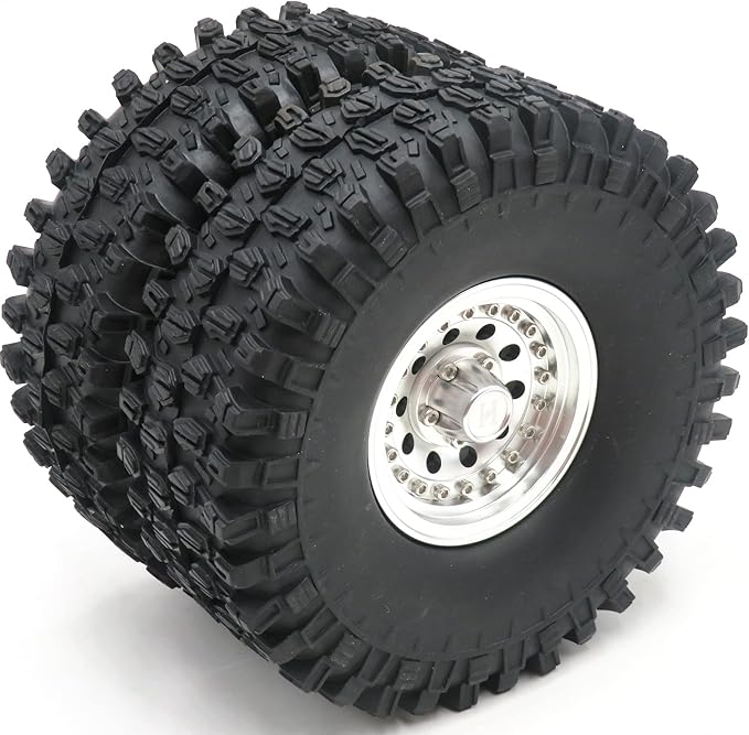 4pcs 1.9 Beadlock Wheels and Tires Height 120mm Tyre & Aluminum Rims with Heavy Metal Rings for 1/10 RC Mud Crawler Truck SCX10 TRX4 CC01, HS700651