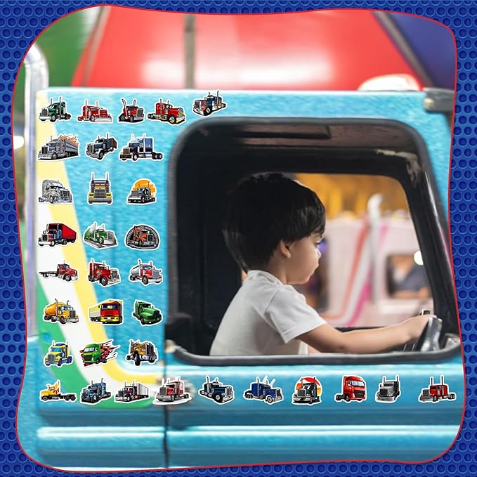 Semi Truck Stickers Truck Party Favors Birthday Party Decorations Vinyl Waterproof Stickers for Water Bottle Laptop Luggage Helmet