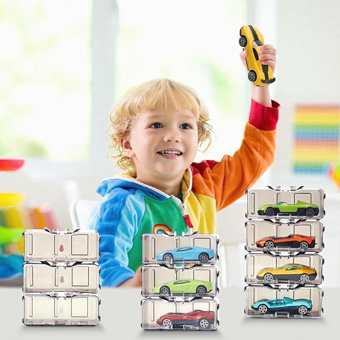 Marsui 144 Pcs 1/64 Scale Toy Cars Organizer Storage Case Clear Individual Toy Car Display Case1.4 x 1.4 x 3.5 Inches (Black Gray)