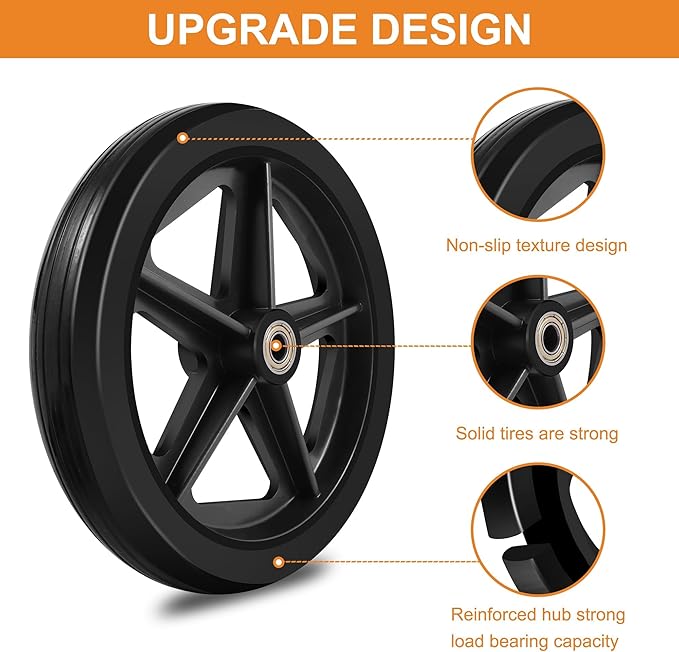 4Pcs 8 Inch Solid Replacement Wheels - Environmentally Friendly Rubber Material, Wear-Resistant PU Tires, Anti-Slip, and Durable ABS Wheel Hub - Easy to Install (4 Pcs)