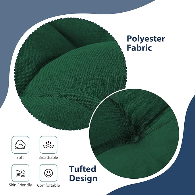 IASEAHK Chair Cushions for Dining Chairs, Seat Cushions for Kitchen Chairs, Indoor Seat Cushions with Ties, Tufted Foam Chair Pads, Non Slip Chair Cushions Set of 4, 15.5" x 15.5" x 4", Dark Green