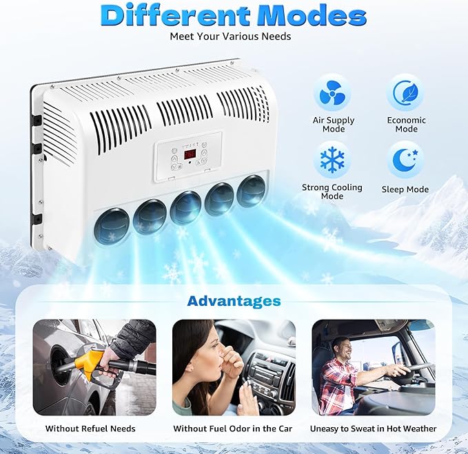 12V 11000 BTU Split Truck Cab Air Conditioner, Heavy Duty AC Unit with Remote Control for Semi Trucks, Buses, RVs, Caravans, Commercial Vehicles – 400-600W, R134A, Red/White