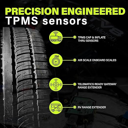 AKTV8 PressureTechTM Wireless Tire Pressure Monitoring System - TPMS Sensors for Cars, RVs, Motorcycles and Trailers - Real-Time Display w/iOS or Android App (0-150 PSI) (Pack of 2)