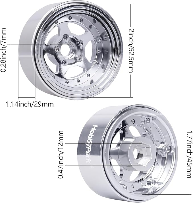HobbyPark Negative Offset -10mm 1.9 Beadlock Wheels Deep Dish Aluminum Chrome for Scale 1/10 RC Crawler Axial SCX10 TRX4 VS4-10 Redcat Gen8 RC4WD D90 Rock Crawler Truck, 4pcs