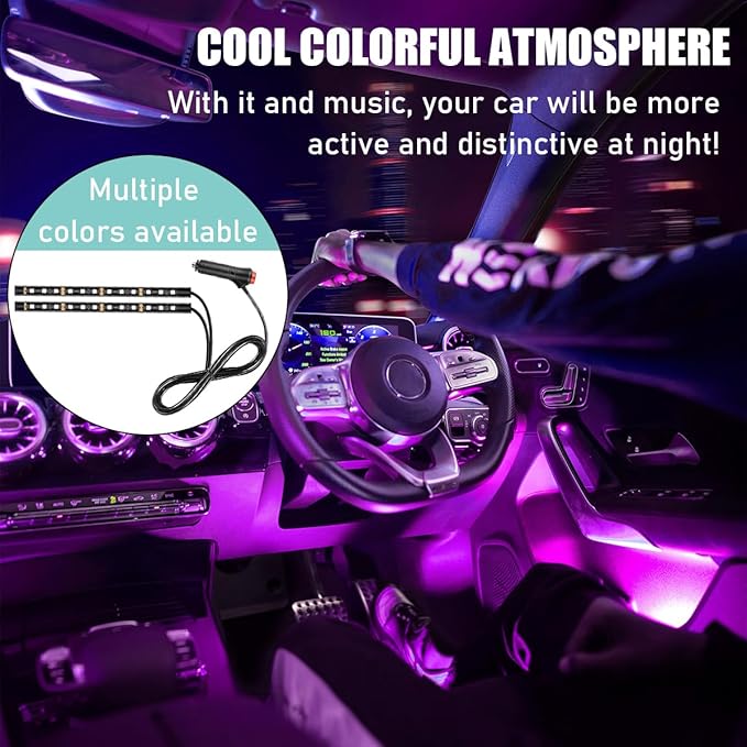 Yourkar Car LED Strip Light, 24 LED Interior Under Dash Atmosphere Lights with Cigarette Lighter, Vehicle Decor Lamp Ambient Night Light Strip Lighting, Universal Car Accessories (Pink Purple)