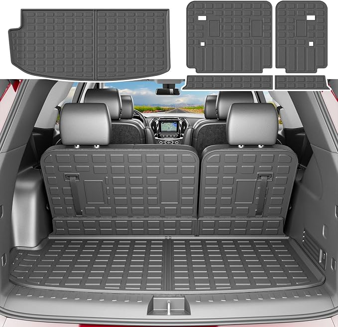 xipoqix 7&8 Seats Cargo Mat Backrest Mat Compatible with 2018-2024 Chevy Traverse TPE Cargo Liner Back Seat Protector Replacement for 2018-2024 Chevy Traverse Accessories (Trunk Mat+Backrest Mats)