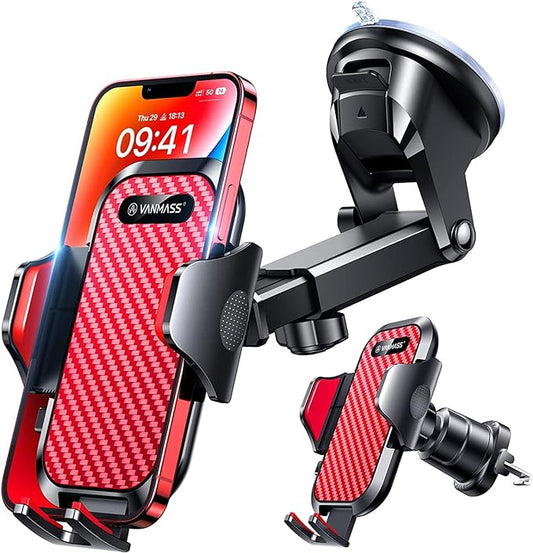 VANMASS Phone Holders for Your Car 2026 Ultimate Phone Mount Military-Grade Windshield Dashboard Vent【Newest Best Strongest】 Cell Phone Car Mount for iPhone 16 Pro Max 15 Samsung Android,Red