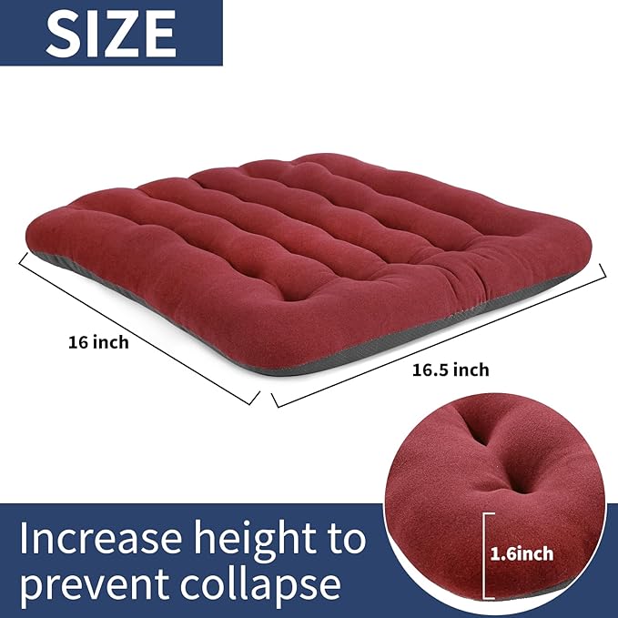 BUYUE Good Support Office Chair Cushion Padded, Soft Velvet Comfortable Non-Slip Seat Cushion for Computer Desk Kitchen Chair (1 Count, Red)