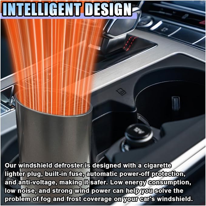 Car Heater, 2-in-1 Windshield Defogger and Defroster That Plugs into Cigarette Lighter, 12V 150W Portable Fast Heating & Cooling Air Blower, Car Defroster with Suction Holder