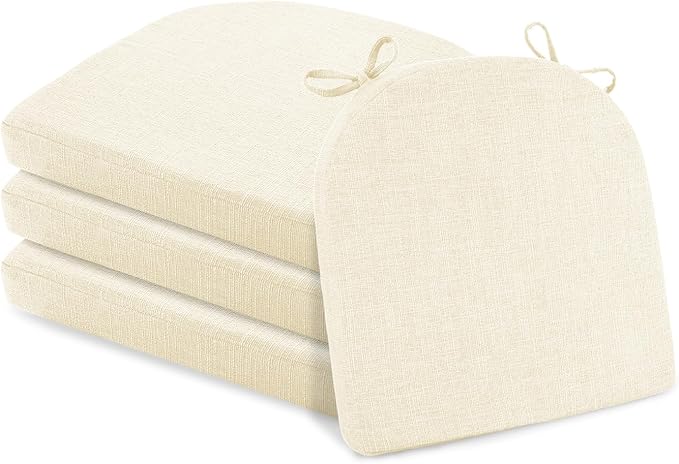 Basic Beyond Chair Cushions for Dining Chairs 4 Pack, Kitchen Chair Cushions with Ties and Non Slip Backing, 16 x 16 inches Chair Pads for Dining Chairs (Beige)