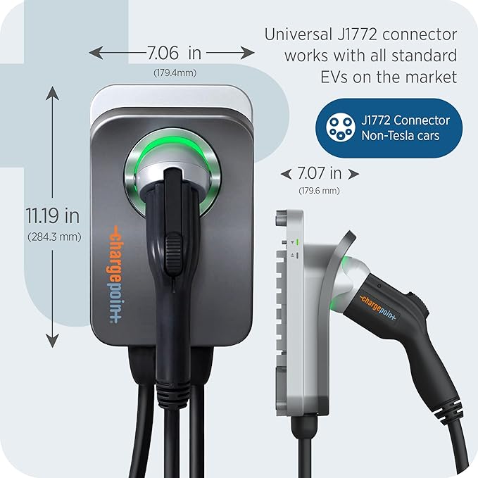 ChargePoint HomeFlex Level 2 EV Charger J1772 - Fast Smart Battery Power Charging at Home for Electric Automobile Vehicles - NEMA 14-50 Plug for Electric Car