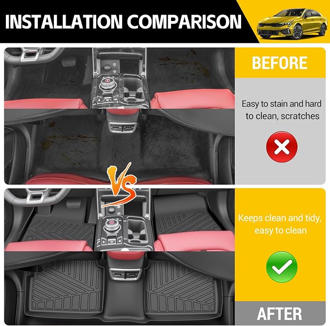 Floor Mats for 2021-2026 Kia K5(Only Fit FWD) / 2020-2026 Hyundai Sonata (Only Fit FWD & Gas) All Weather TPE Protector 1st & 2nd Row Floor Liners Car Accessories