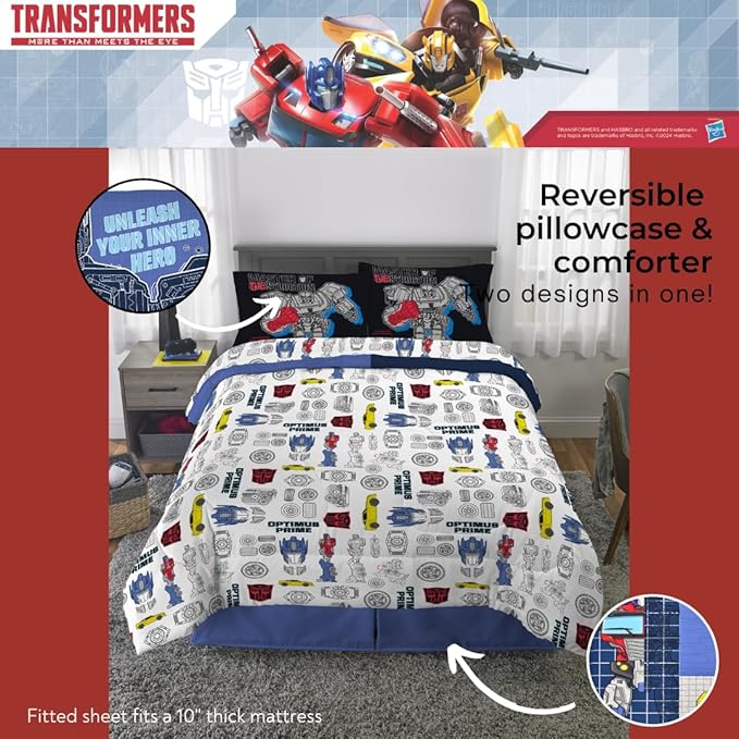 Transformers Optimus Prime Kids Bedding Super Soft Microfiber Comforter and Sheet Set, 5 Piece Full Size, (Officially Licensed Product) by Franco