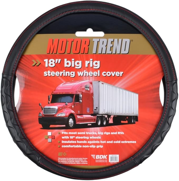 Motor Trend 18" Inch Steering Wheel Cover for Big Rigs Trucks Semis Truckers RVs 18-Wheelers Freight Carrier Tow Trucks Tankers Transporters, Insulated Soft Comfortable, Improve Grip Fatigue - Black