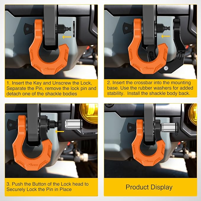 Nilight 2 Pack 3/4" D-Ring Separate Shackle with 7/8" Lock Pin 45,000 lbs Break Strength, Off Road Recovery Shackle with Isolators Washers for Use with Tow Strap, Winch, Truck Vehicle (Black&Orange)