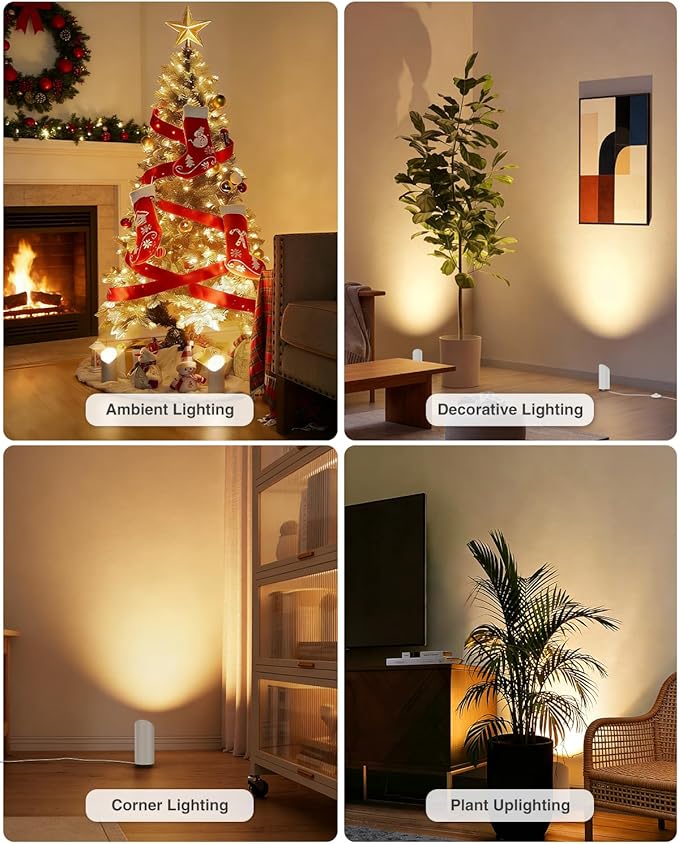 Abovizo 2 Pack Uplighting Indoor, 7W LED Floor Can Lights with Remote, 5.9ft Cord Plug-in Spotlight for Indoor Plants, Wall & Art, 3 Color Temps, Auto-Loop Timer, Memory Function, Non-replaceable Bulb