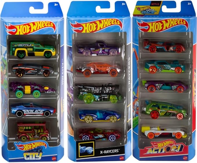 Hot Wheels Toy Cars, Bundle of 15 1:64 Scale Vehicles with 3 Themes: HW City, X-Raycers & Track Pack