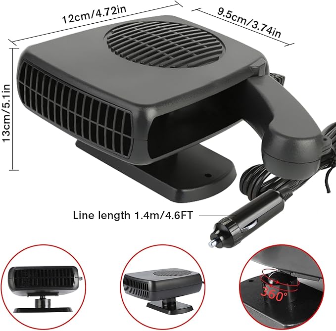 Leaflai 12V-Car Heater,150W with Heating and Cooling 2 in 1 Modes Heating/Cooling Automobile Heater Demister Vehicle Heater Fan Suitable for All Car