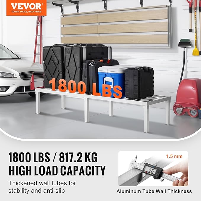 VEVOR Aluminum Dunnage Rack, 60” x 20” Commercial Food Floor Rack, 12” Off the Floor, 1800 lbs Capacity All-Welded Aluminum Storage, for Storage in Restaurants, Kitchens, Garages and Vehicles