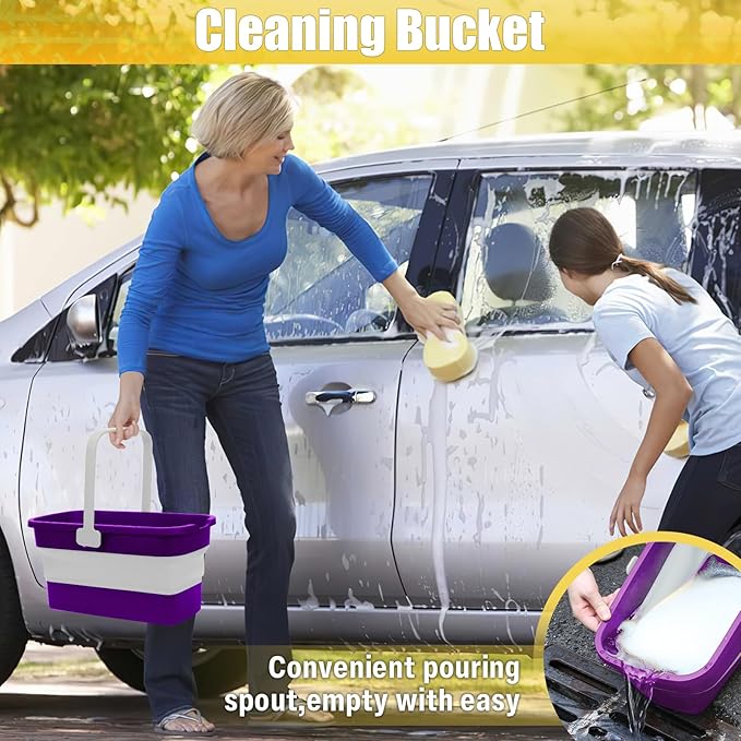 Collapsible Mop Bucket for Cleaning with Handle, Silicone Square Wash Bucket for Windows Cleaning Car Washing,Cleaning Supplies Organizer Plastic Water Bucket