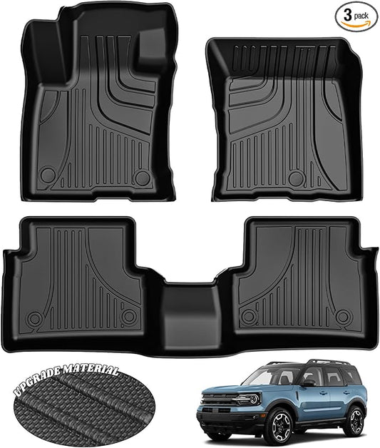 AOMSAZTO Floor Mats for Ford Bronco Sport 2021 2022 2023 2024 2025 2026-1st & 2nd Row All Weather Protection Car Floor Liners Waterproof Mats