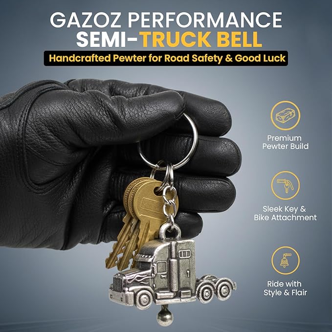 Semi-Truck Bell with Gift Bag - Handcrafted Pewter for Road Safety & Good Luck- Motorcycle Bell Offers Charm & Protection on Every Ride- Carry as a Truck Key Chain for Gifting & Unforgettable Journeys